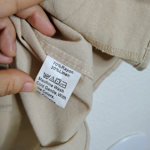 Coofandy Men's Beige Short Sleeve Shirt Linen Blend Sz L Pocket Chest - Picture 4 of 12